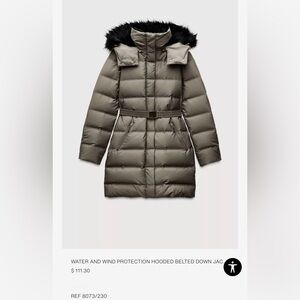 Zara Puffer Coat with Faux Fur Hood